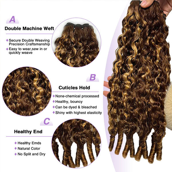 Burmese Curly Highlight 4/27 Color Unprocessed Virgin Human Hair Bundles 1/3/4 Pcs