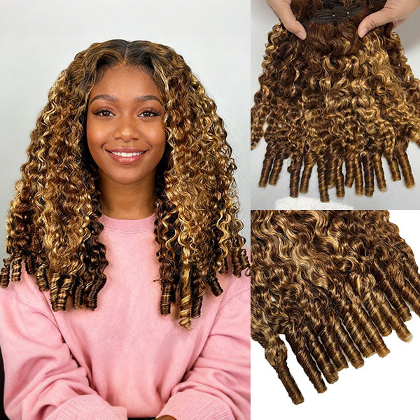 Burmese Curly Highlight 4/27 Color Unprocessed Virgin Human Hair Bundles 1/3/4 Pcs