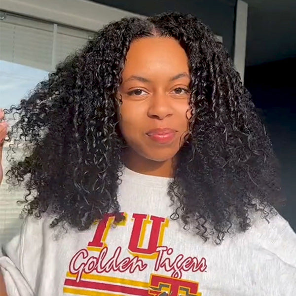 Afro Curly Glueless V Part Wig No Leave Out Real Scalp Breathable Style