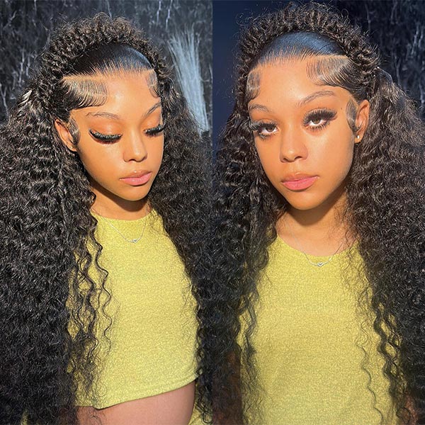 OQ Hair Kinky Curly Invisi-Drawstring Pre-Cut 360 Lace Glueless Wig With Bleached Knots Pre-Plucked Hairline