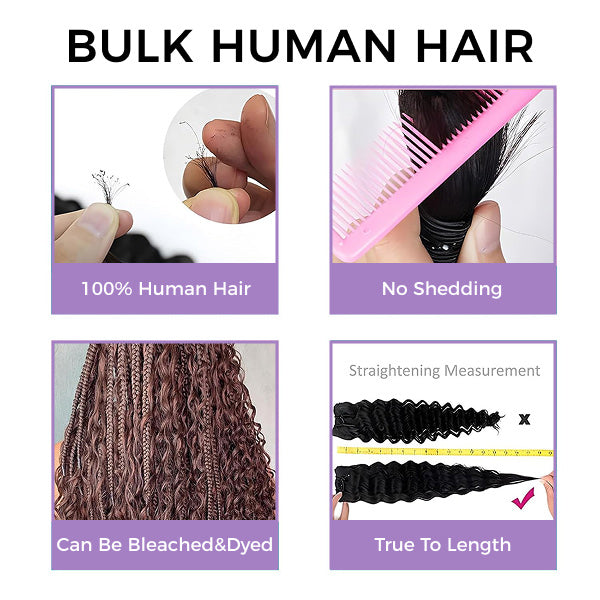 Deep Wave Highlight Ombre Color Bulk Human Hair Knotless Boho Braids Virgin No Weft Extensions 1/3/5 Packs