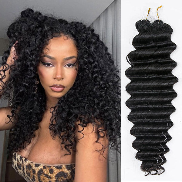 Deep Wave Soft Seamless Crochet Hair Natural Black Human Hair Extension
