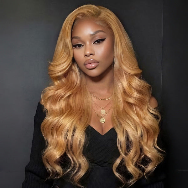 OQ HAIR Honey Blonde #27 Body Wave 7x5 Lace Full Density Long 26 Inches Wear Go Wig