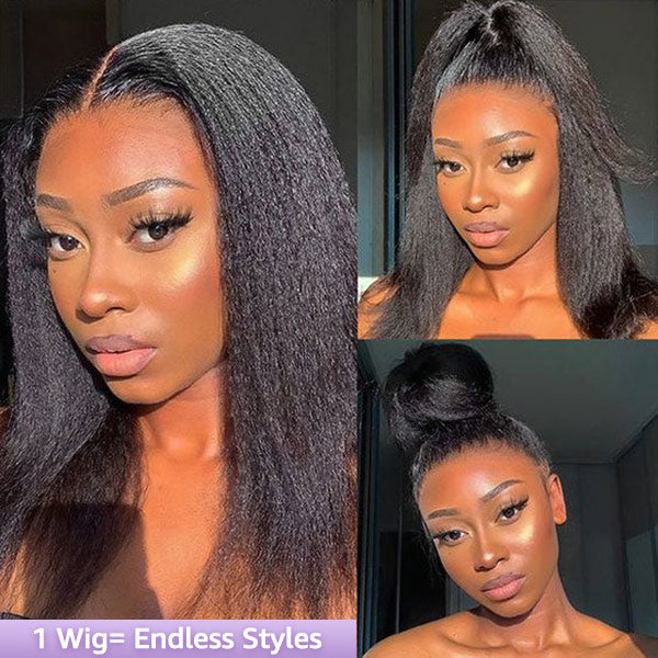 OQ Hair Kinky Straight Invisi-Drawstring 360 Glueless Wig All-Day Comfortable Wear Go Wig