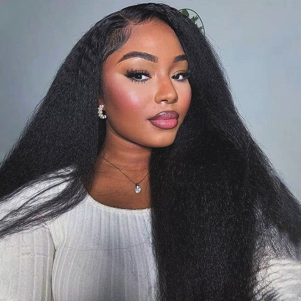 Kinky Straight Bleached Knots Pre-Cut 13x4 13x6 HD Lace Frontal Wig Wear Go Wig With Adjustable Drawstring