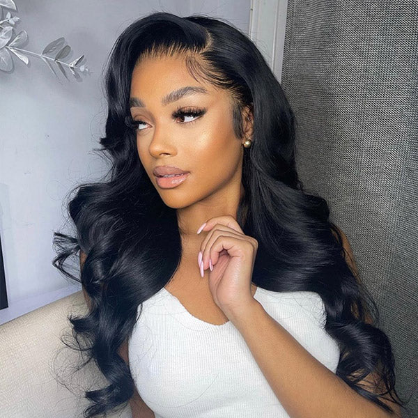Body Wave Pre Bleached Knots Lace Front Wigs Natural Black Human Hair Wigs With Baby Hair