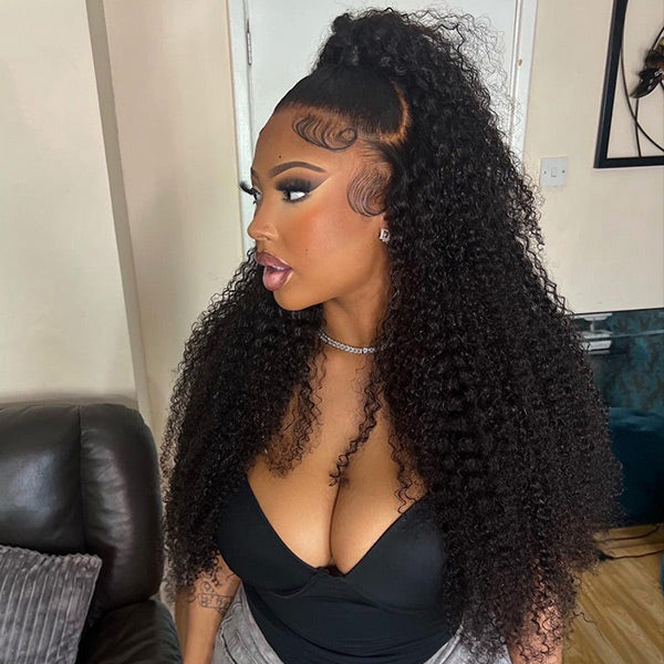 Kinky Curly Elastic Drawstring 13x4 13x6 HD Lace Frontal Wig Glueless Wear Go Wig Beginner Friendly Pre-plucked Hairline