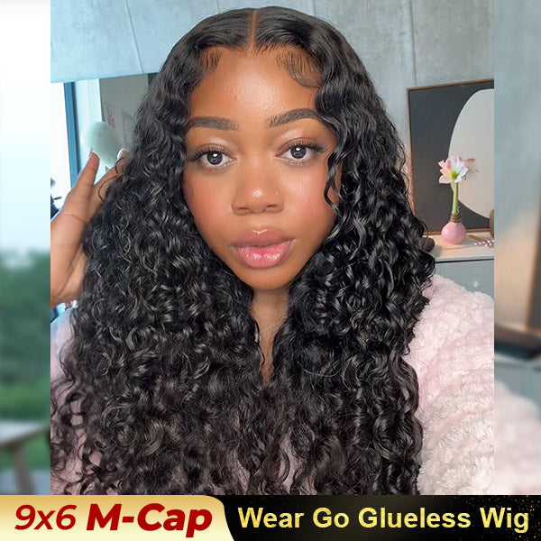 OQ HAIR M-Cap Water Wave Pre Cut 9x6 HD Lace Wear Go Glueless Wigs Pre Bleached Tiny Knots Wet And Wavy Lace Front Wigs Human Hair
