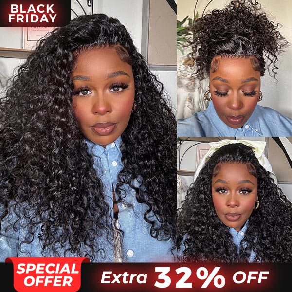 OQ HAIR Water Wave Invisi-Drawstring Flexible Fit 360 Lace Frontal Glueless Wig With Bleached Knots