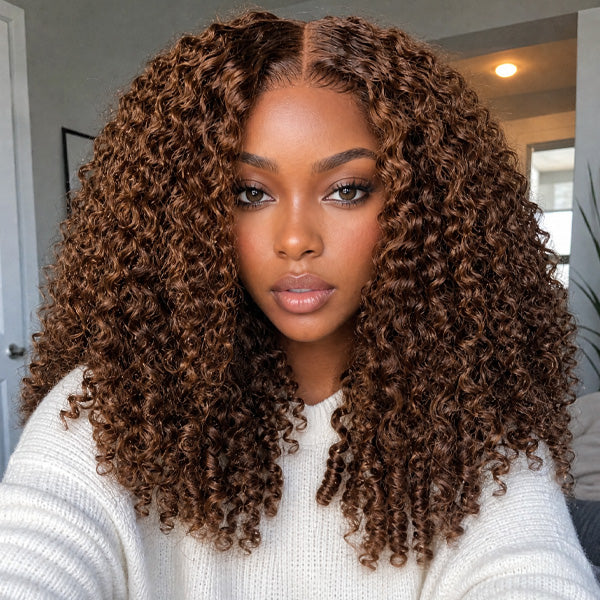 24h Shipping | OQ HAIR Burmese Curly Glueless Wig Chocolate Brown Color Pre Cut 9x6 Lace Wear Go Wig Bleached Knots