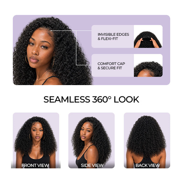 24H Shipping | Kinky Curly Glueless Wear Go Half Wig Invisible Hairline Protective Style