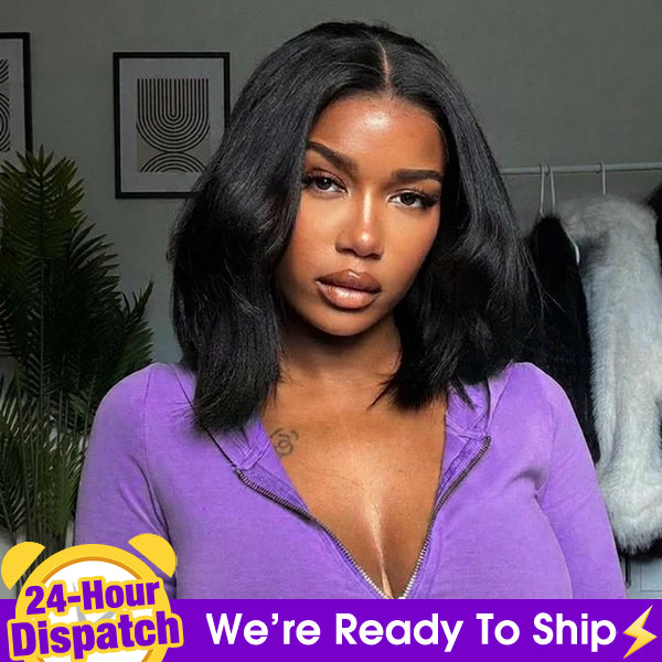 24h Shipping | OQ HAIR 9x6 Tpart Wear Go Layered Cut Bob Yaki Straight Wig Deep Part Lace Glueless Wig With Drawstring
