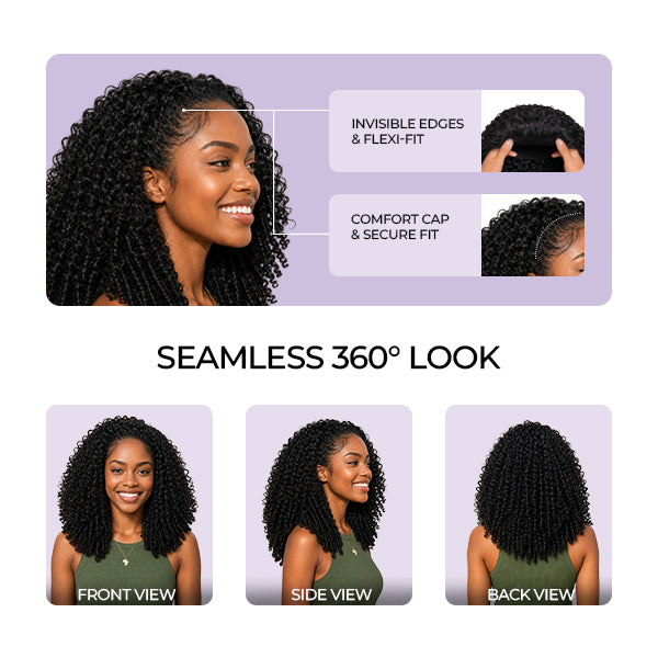 24h Shipping | Burmese Curly Human Hair Half Wig Glueless Wear Go Seamless Blend Flip Over Wig
