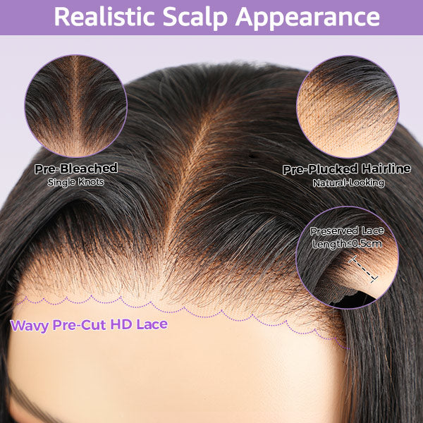 Water Wave Wear Go Wig Pre-cut 7x5 HD Lace Bleached Knots Wig With Pre-plucked Hairline