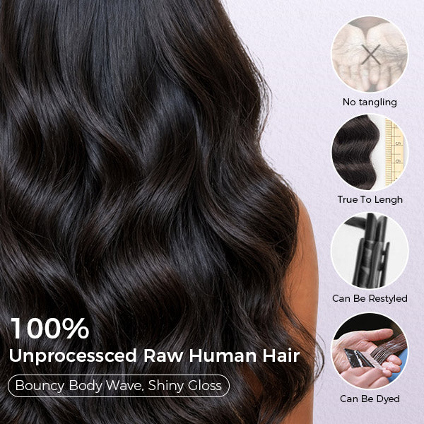 OQ HAIR Body Wave 100% Human Hair 3 Bundles With 4x4 Hand Tied Closure