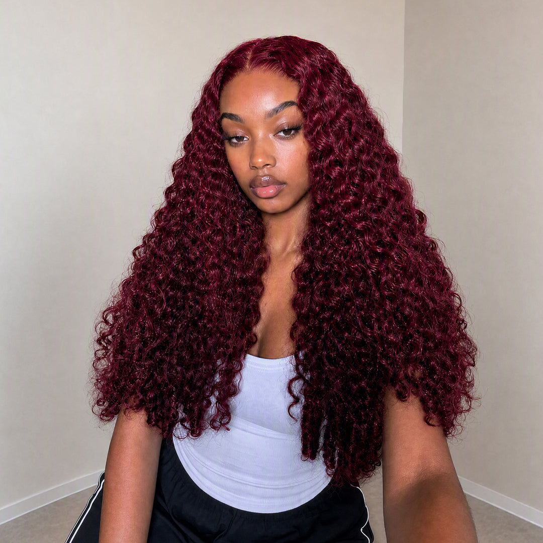 OQ HAIR Glueless Burmese Curly Chocolate Brown/99J Color Pre-Cut 9x6 Lace Wear Go Wig