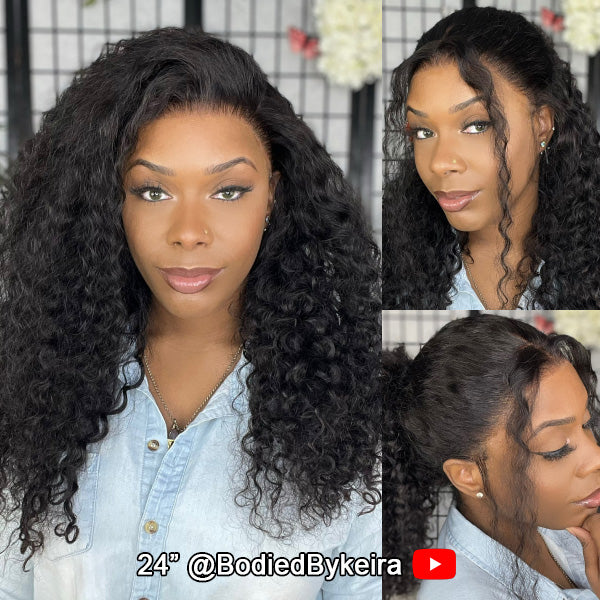 OQ Hair Water Wave Invisi-Drawstring Flexible Fit 360 Lace Frontal Glueless Wig With Bleached Knots