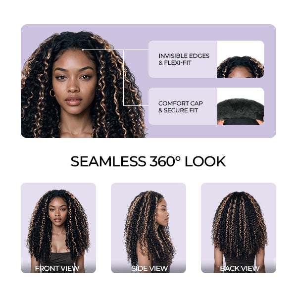 3 In 1 Half Wig | Burmese Curly Highlight 1B/30 Color Wear Go Half Wig Snug Fit