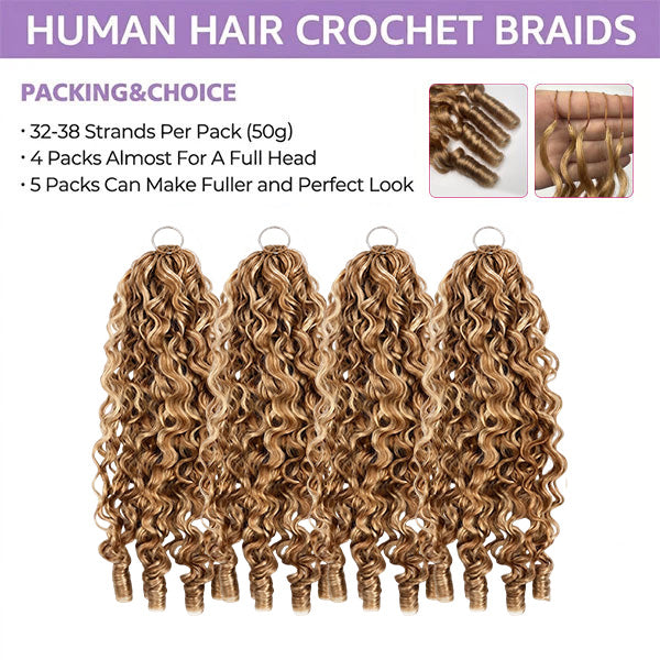 Pre-sale | OQ HAIR Pre Separated Brown Blonde Blend Burmese Curly Crochet Human Hair #27/30/613 Color For Boho Braids