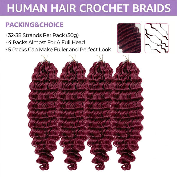 Pre-sale | OQ HAIR Damage Free 99J Burgundy Deep Wave Human Hair Extensions for Maximum Comfort