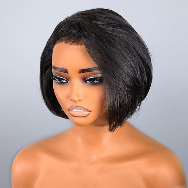 OQ HAIR Straight Blow Out Hair Cut Bob Wig Pre-Cut HD Lace Wear Go Glueless Wig