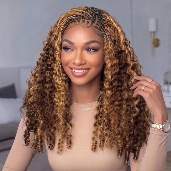 OQ HAIR Highlight 4/27 Feather Crochet Human Hair Burmese Curly Lightweight Reusable Hair Extensions