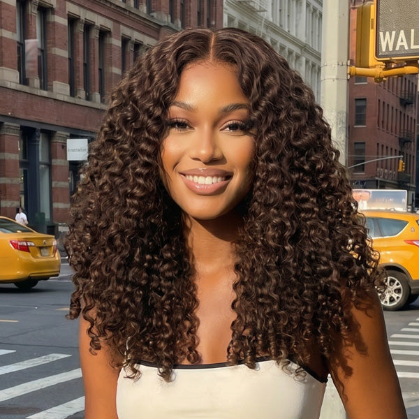 24h Shipping | OQ HAIR Chocolate Brown Glueless 13x6 Burmese Curly Pre-Cut Lace Wear Go Wig With Drawstring Snug Fit