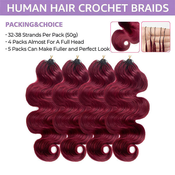 Pre-sale | OQ HAIR Breathable 99J Burgundy Body Wave Human Hair for Crochet Micro Ring Loop Styles