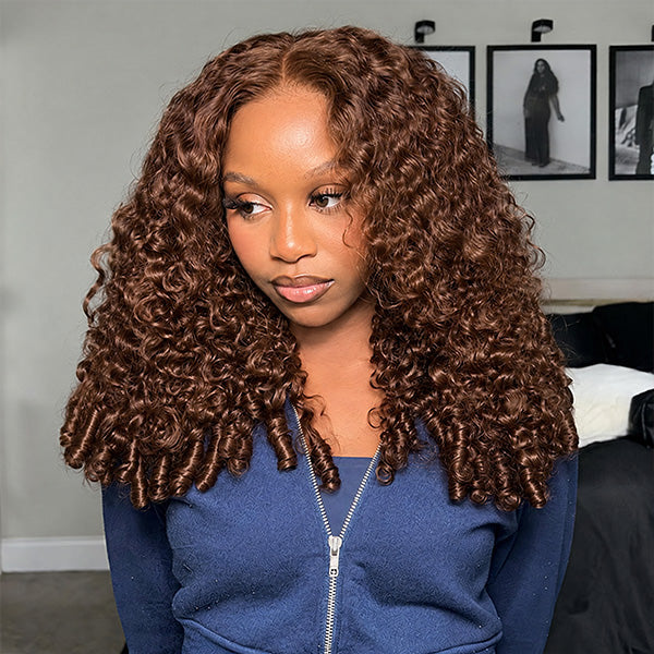 OQ HAIR Chocolate Brown Burmese Curly Wear Go 13x6 Frontal Wig Pre Plucked Hairline Beginner Friendly