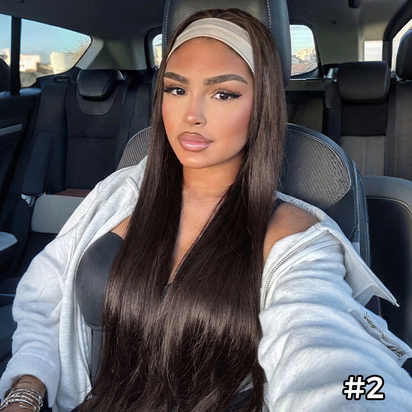 OQ HAIR Straight Hair Headband Wig Human Hair Wigs For Women Full Machine Made Wig With Headband Scarf