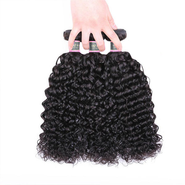 9A Water Wave Human Hair 3 Bundles with 13*4 Lace Frontal Natural Black