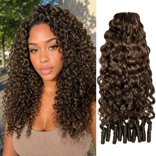 OQ HAIR #4 Chocolate Brown Lightweight Burmese Curly Crochet Human Hair Miracle Knots For Everyday Glam