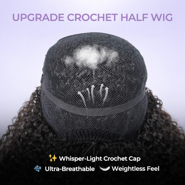 OQ HAIR Pixie Curly Airvolume 3 In 1 Crochet Half Wig Glueless Quick Install Beginner Friendly