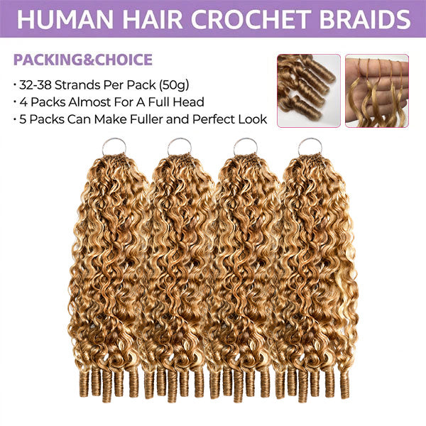 Pre-sale | OQ HAIR Pre Separated Brown Blonde Blend Burmese Curly Crochet Human Hair #27/30/613 Boho Braids