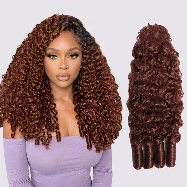 OQ HAIR Reddish Brown Burmese Curly Crochet Human Hair Featherweight Low Maintenance