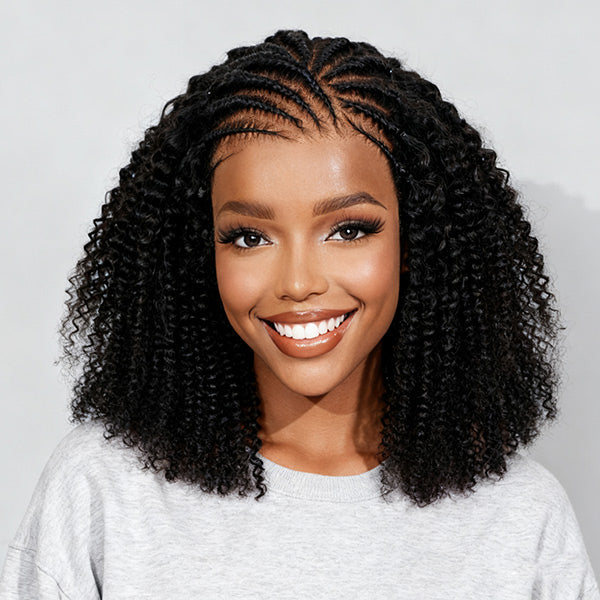 OQ HAIR M-Cap Afro Curly Glueless Wig Pre Braided Snug Fit Bleached Knots Pre-cut 9x6 Lace Wear Go Wig With Elastic Drawstring