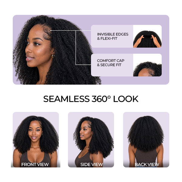 24H Shipping | Afro Curly Wear Go Half Wig With Drawstring Seamless Melt Beginner Friendly