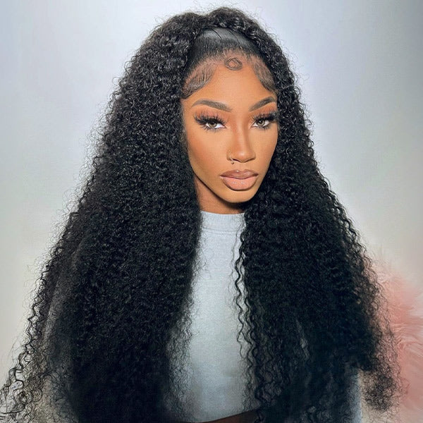 Afro Curly Glueless Wig Bleached Knots Elastic Drawstring 13x4 13x6 HD Lace Frontal Wig With Natural Hairline