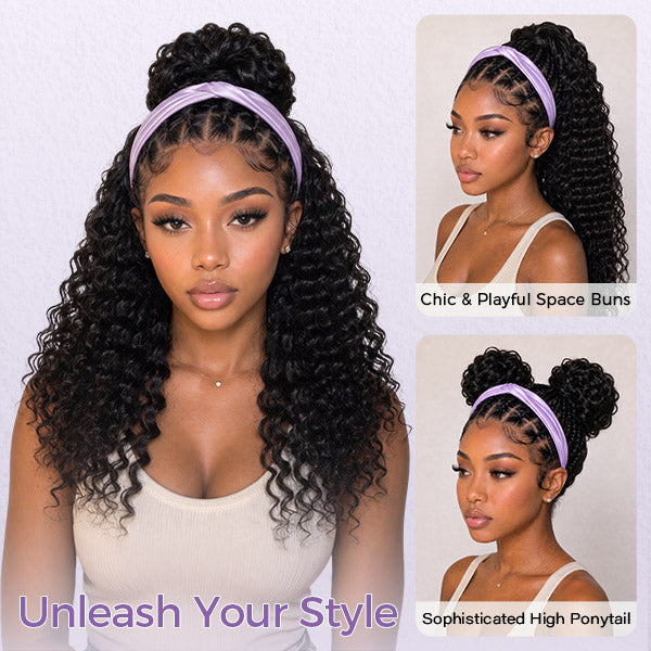 Deep Wave Ponytail With Clip In 100% Human Hair Wrap-around With Drawstring Ponytail Extension Quality Hair