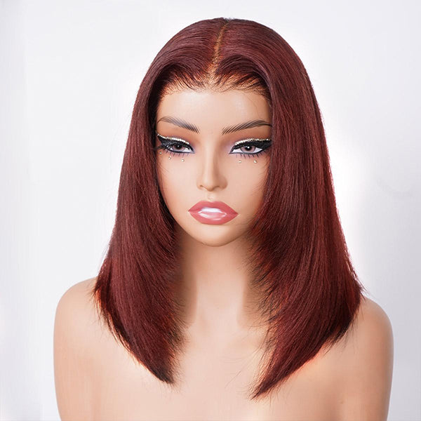 OQ HAIR Layered Yaki Straight Reddish Brown Color Drawstring Cap Wear Go Glueless Wig Natural Salon Finish