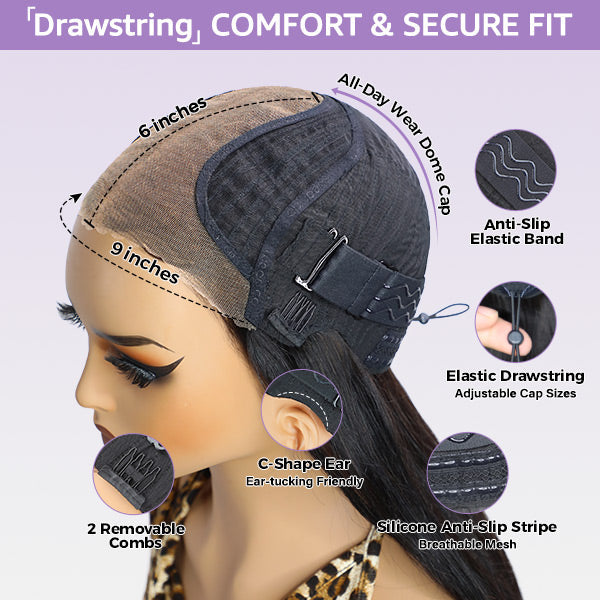 OQ HAIR Yaki Straight Layered Bob Bleached Knots Wear Go Glueless Wig Pre-Cut 9x6 T Part Lace With Drawstring Cap