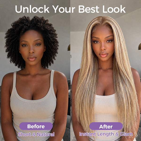 Straight Brown Wig With Blonde Highlight #4/613 Color 13x4 Lace Frontal Wigs Pre Plucked Natural Hairline