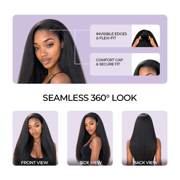 24H Shipping | Kinky Straight Human Hair 3 In 1 Wear Go Half Wig Easy Install Snug Fit