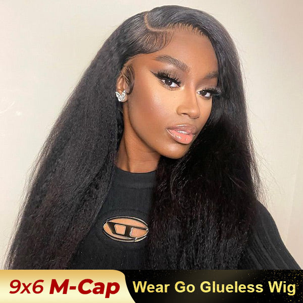 OQ HAIR M-Cap Kinky Straight Pre Cut 9x6 HD Lace Wear Go Glueless Wigs Pre Bleached Tiny Knots Lace Front Wigs