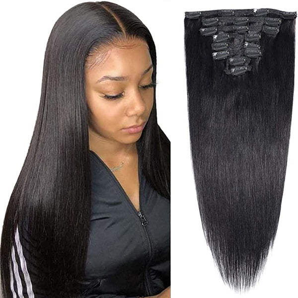 Straight Hair Clip In Extension Human Hair Natural Black Color