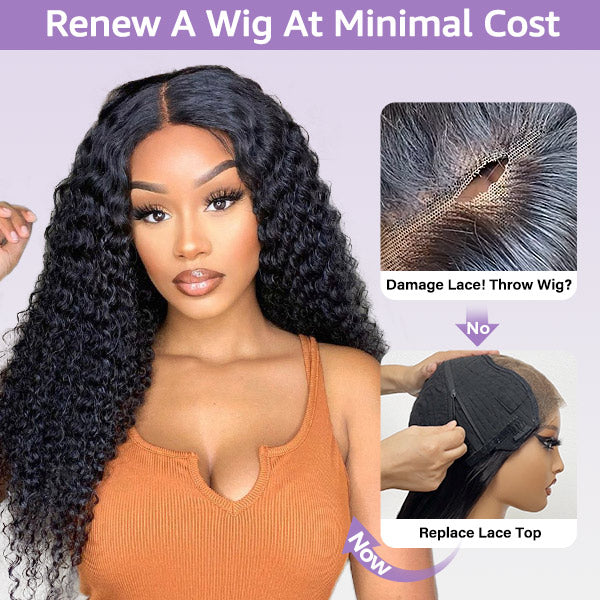 OQ Hair Block Wig Kinky Curly Bleached Knots Wig With Optional Replaceable Zip Lace Tops