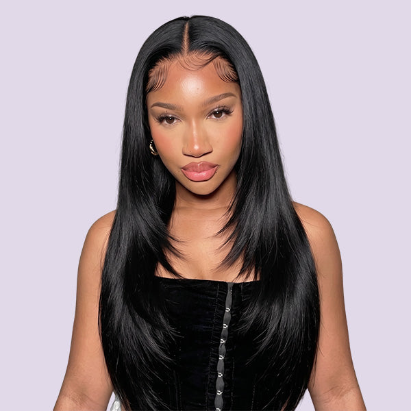 Yaki Straight V Part Wig with Drawstring Glueless Wig Low Maintenance Protective Style