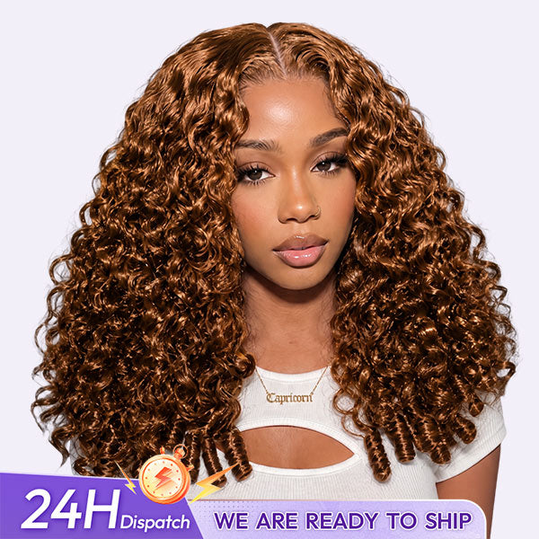 24h Shipping | OQ HAIR Chocolate Brown Burmese Curly Human Hair Wig 13x6 Pre-Cut Lace Glueless Wear Go Wig With Drawstring