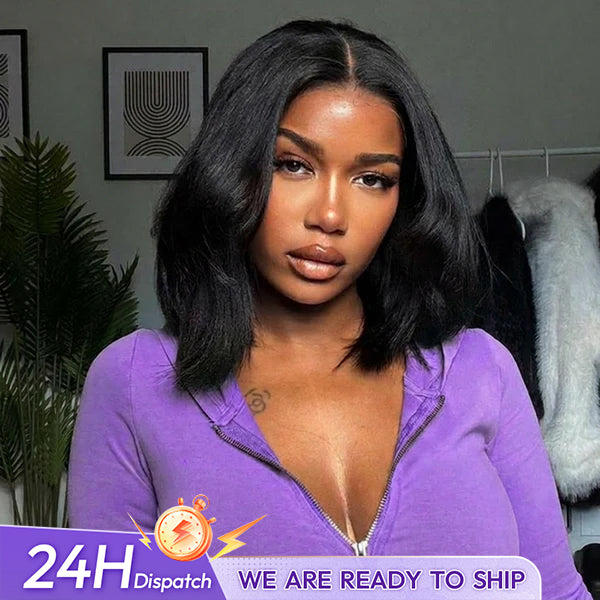 24h Shipping | OQ HAIR 9x6 Tpart Wear Go Layered Cut Bob Yaki Straight Wig Deep Part Lace Glueless Wig With Drawstring