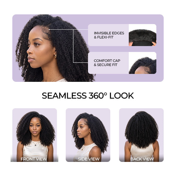 24H Shipping | Afro Curly Wear Go Half Wig With Drawstring Seamless Melt Beginner Friendly